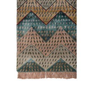 Tapis Manchaha vert noué à la main en laine et soie de bambou, épaisseur 10 mm, motif chevron abstrait pour sol de maison, couloir rectangulaire - Modèle Les-2791 - Product Image 4