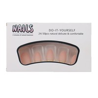 A015 Faux ongles à presser rose nude mat avec bord doré, style French, 30 pièces, courts, ovales, prêts à l'emploi, vente en gros