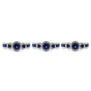 Fine Jewellery Trendy Design Top Quality Platinum White Gold Real Diamond Round & Sapphire Thin Cluster <b>Rings</b> For Woman - Product Image 4