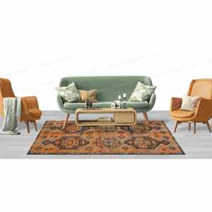 Geometric Patchwork Printed Wool <b>Rug</b> Eco-Friendly <b>Traditional</b> Boho Home Decor Carpet with Latex Backing - Product Image 3