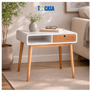 Natural Ash Veneer Convertible Computer <b>Desk</b> Durable Rubber Wood MDF White Accents Eco-Friendly <b>Space</b>-<b>Saving</b> Design Brand TACASA - Product Image 2