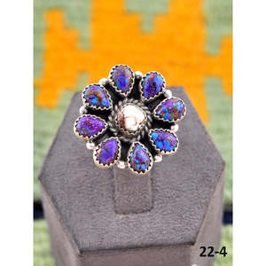 Bague ajustable artisanale en argent sterling avec dahlia violet serti clos et magnésite cheval sauvage, idéale pour un cadeau - Product Image 3