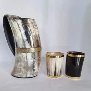 Tasse en corne d'Odin Mjolnir faite à la main 600ml poignée de tasse Viking écologique verre animal religieux mythologie du moyen âge - Product Image 1