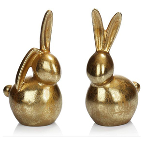 Premium Easter Bunny Set of 2 Figures for Easter Decoration Decorative Stand Figures Bunnies Easter <b>Egg</b> Metal Sculptures Gifts - Product Image 1