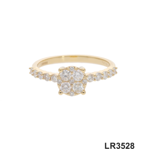 แหวนหมั้นเพชรหลายก้อนสีเหลืองทอง14K ที่สง่างามสำหรับผู้หญิงสำหรับงานแต่งงานหรืองานครบรอบ - Product Image 1