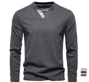 <b>Henley</b> Collar <b>Men's</b> Slim Fit <b>T</b>-<b>Shirt</b> 100% Cotton High Quality Casual Solid Color Long Sleeve Autumn Fashion Blank Design - Product Image 1