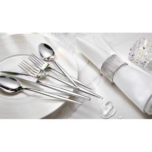 Modern Silver Wood Flatware Set Slim Handle Design Eco-Friendly Cutlery Service for 4 Luxury Mirror Polish Wedding - Product Image 4