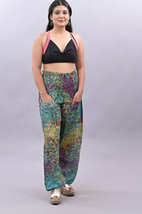 Pantalones de pierna ancha de cintura alta de alta calidad, pantalones con estampado de algodón para mujer, pantalones de estilo recto con estampado de patrón personalizado con bolsillo - Product Image 2