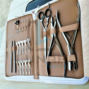 Kit de herramientas de extensión de cabello, caja de cuero de PVC, color blanco tostado, doble capa, pulido de plata, acabado con alicates de 6,5 pulgadas - Product Image 4