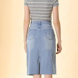 Women denim skirt light <b>wash</b> soft fabric perfect for <b>travel</b> and summer wear Women denim skirt classic A line shape - Product Image 2