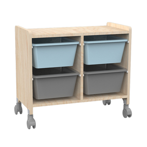 Armoire de rangement en bois avec 4 bacs et roulettes pour usage domestique intérieur, design rectangulaire minimaliste, structure ouverte - Product Image 1
