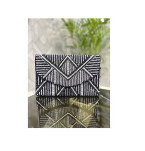 Embrague de diseño geométrico Forro de algodón ecológico Cierre de botón de cuentas impermeable Bolsa portátil de gran capacidad - Product Image 4