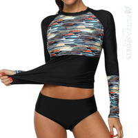 Atasan Tankini Rash Guard Wanita Lengan Panjang Ramah Lingkungan, Bahan Stretch Ringan Cepat Kering, Proteksi UV