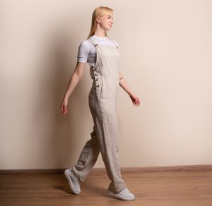 Combinaison en lin élégante pour femmes Salopette décontractée avec jambe large sans manches Design Sweet Summer Fashion Romper Natural Waistline - Product Image 3