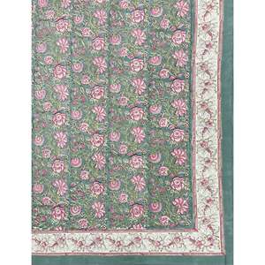 Classic Floral Hand Block Printed King Size Cotton <b>Double</b> Bedsheet Set 100% Eco-Friendly Eco-Friendly with 3 <b>Pillow</b> Covers - Product Image 2