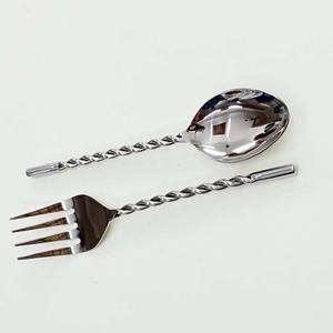 Authentic Model Look Stainless Steel Silver <b>Spoon</b> <b>Fork</b> <b>Set</b> with Flat Design Handle Modern Portable Salad Server <b>Set</b> - Product Image 3