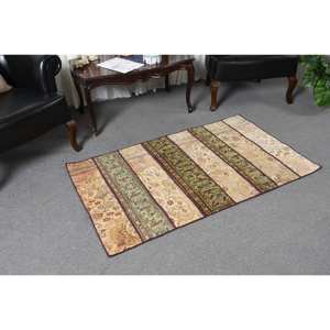 Alfombra de lana turca Vintage de 28x47 pies, clásica, Beige, verde, hecha a mano, diseño de retazos, respaldo de látex, pasillo, rectángulo para cabecera - Product Image 5