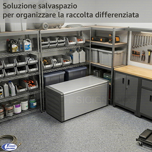 Cassapanca con Scomparti per Raccolta Differenziata, Materiale PP/PVC Resistente alle Intemperie, Uso Interno/Esterno, Design a 3 Scomparti - Product Image 5