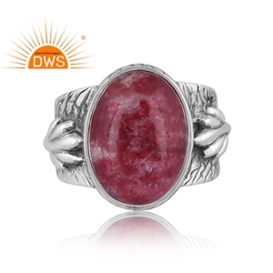 Hot Selling Oxidized Sterling Silver Natural Pink Thulite Gemstone Bezel Setting for Certified Wedding <b>Statement</b> <b>Ring</b> Custom - Product Image 2