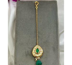 Tikka en laiton plaqué or de qualité supérieure, élégant, aspect pierre, fin, pour femmes et filles, pour les occasions de fête et de mariage - Product Image 1