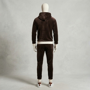 <b>Mens</b> Dark Brown Hoodie Tracksuit Set Cream Contrast Hem <b>Pullover</b> Sweatshirt Jogger Pants Casual Sportswear Gym Training - Product Image 4