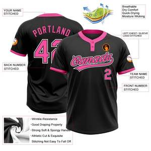 Noir rose lettres personnalisé Sublimation 2 boutons Baseball Softball Jersey 100% Polyester antibactérien séchage rapide en gros - Product Image 3
