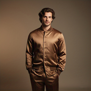 Blouson d'aviateur en satin à col rabattu pour hommes blousons d'aviateur d'hiver de haute qualité en nylon satiné veste Letterman pour hommes - Product Image 4