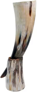 Corne à boire en corne de buffle véritable de qualité supérieure, support métallique, artisanat naturel, écologique, fait à la main, pour une expérience premium - Product Image 4