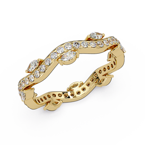 Anillo de Compromiso de Oro Puro de 14K con Diseño Único en Forma de Ola, Anillo de Boda con Diamantes Cultivados en Laboratorio Redondos y Curvos en Forma de Marquesa - Product Image 2