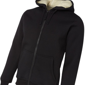 Black Zip Up <b>Hoodie</b> Sherpa Lined Winter Fleece Hooded Jacket Warm Cotton Sweatshirt Plain Blank Heavyweight <b>Hoodie</b> Wholesale - Product Image 3
