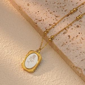 Top Selling 304 Stainless Steel Pendant <b>Necklace</b> with 18K <b>Gold</b> Acrylic Diamond <b>Pearl</b> Inlay Rope Chain Type Wholesale Jewelry - Product Image 6