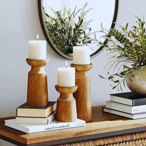 Ensemble de 3 bougeoirs en bois, supports de bougies en bois naturel faits à la main, décoration d'intérieur cosy hygge, centre de table de mariage - Product Image 2