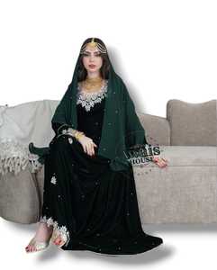 Wholesale Luxury 2-Piece <b>Set</b> <b>Modest</b> Simple Muslim Women Solid Beaded Velvet Floor-Length A-Line Kaftan Party Wedding Embellished - Product Image 5