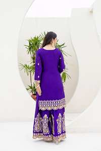 Nouveau concepteur PALAZZO avec tissu en mousseline de soie KURTA & DUPATTA avec codage de séquence de broderie pour les occasions de fête LANCEMENT exclusif - Product Image 5