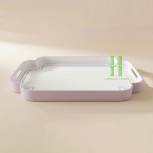 Plateau de service rond en bambou laqué de style bohème, écologique et personnalisé, avec poignée peinte à la main, en provenance du Vietnam - Product Image 6