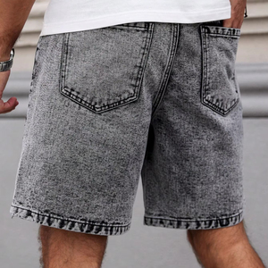 กางเกงยีนส์ขาตรงขาสั้นสีเทาดำสำหรับผู้ชายกางเกงยีนส์ขาตรงลายดาวแบบไขว้สุดอินเทรนด์กางเกงขาสั้นแฟชั่นสำหรับวัยรุ่นฤดูร้อน - Product Image 4