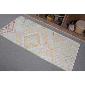 Tapis turc vintage rustique Beige jaune 2.2x4.8 pieds laine Patchwork motif salon tapis avec support en Latex pour décorations - Product Image 3