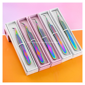 Eyelash tweezers kits fine tip curved lash tweezers fiber lash eyelash extensions tweezers isolation <b>tool</b> 45 degree boot volume - Product Image 3