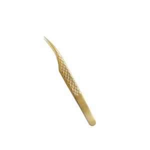 Pince à épiler d'extension de cils de haute qualité 45 90 degrés pointe lisse anti-magnétique 10mm longueur acier inoxydable couleur or - Product Image 3