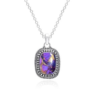 Colgante de piedras preciosas de tendencia púrpura turquesa 925 colgante de joyería fina de plata esterlina con sello 925 joyería colgante de plata - Product Image 1