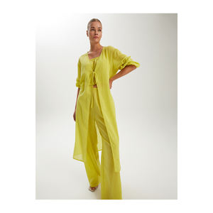 Kimono long en coton à manches longues avec col carré pour tenue décontractée - Product Image 6