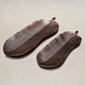 Plateau de présentation de service en aluminium de forme ovale Plateau de service de fruits et collations en aluminium plaqué or avec poignées en bois de cerf - Product Image 6