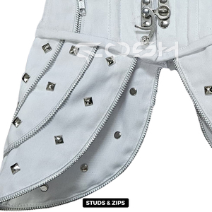 Corset blanc tendance de haute qualité avec fermetures éclair et clous décoratifs - Product Image 4