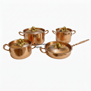 Ensemble de casseroles et poêles de luxe 4 pièces en acier inoxydable professionnel, finition cuivre martelé, écologique, style européen, Pumpkin Harvest - Product Image 2