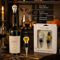 Coffret Cadeau Halloween Crâne Citrouille Chat – En Stock, Faible MOQ, Vente en Gros, Accessoires de Fête et de Bar, Ensemble Bouchons de Bouteille de Vin