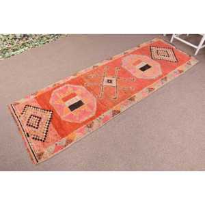 Tapis vintage 2,8 x 8,3 pieds, tapis turc, tapis oriental orange rose - Product Image 2