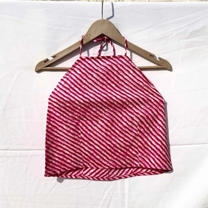 Pink Lehariya Straight Pattern Halter Neck Cotton <b>Top</b> Short Length Knitted Fabric With Hollow out Cotton <b>Linen</b> <b>Top</b> Gift For Her - Product Image 1