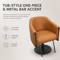 Fauteuil de Barbier Marron Style Seau en PU Lisse avec Accents Métalliques, Relevage Hydraulique, Pivotant à 360 Degrés, Capacité 200 kg