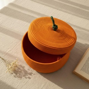 Panier en macramé de style Pimokin, couleur orange, pour le rangement à domicile, décoration, salon, chambre à coucher, en provenance d'Inde - Product Image 1