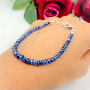 Bracelet en argent Sterling fait à la main Quartz de guérison perles de Kynite à facettes bijoux en pierre plaqué or pour les femmes anniversaire de fiançailles - Product Image 5